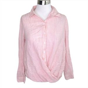 BeachLunchLounge Pink Striped Twist Hem Shirt Top